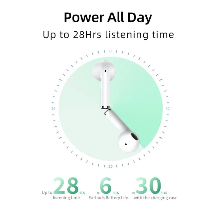 White wireless earbuds.