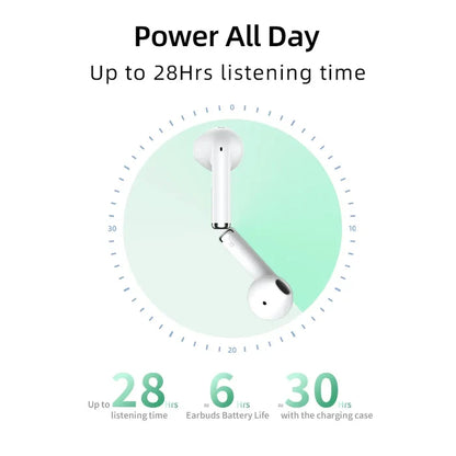 White wireless earbuds.