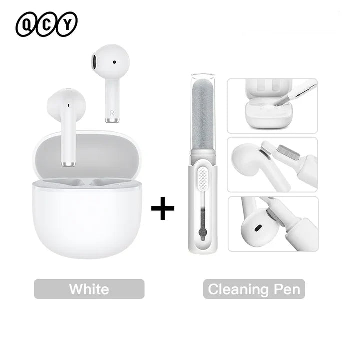 White earbuds and cleaning pen.