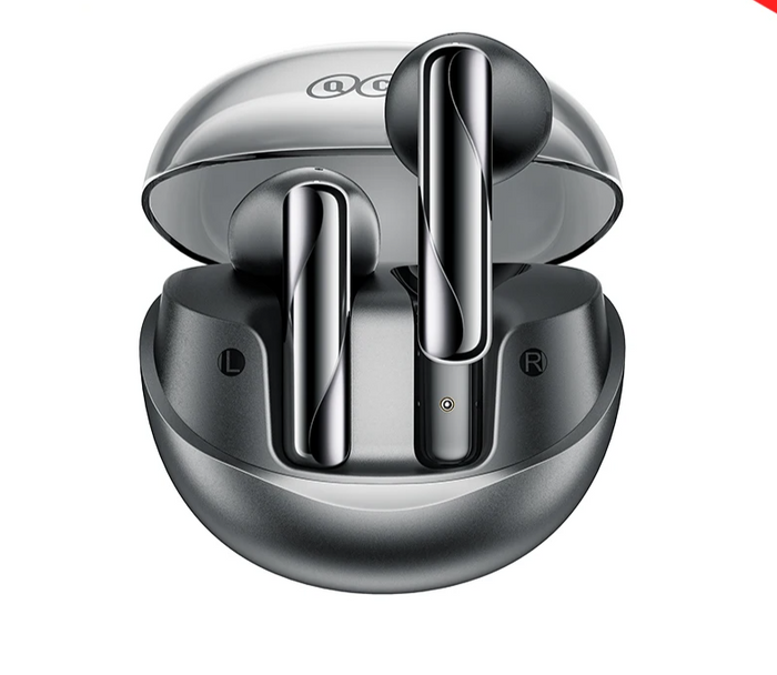 Wireless earbuds in charging case.