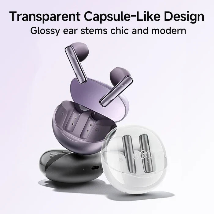 Stacked wireless earbuds and charging cases.