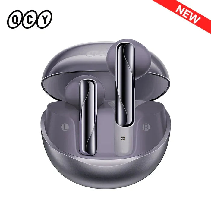 Wireless earbuds in charging case.