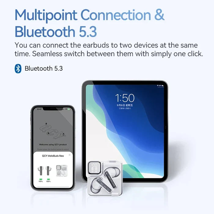Earbuds with charging case.