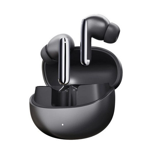 Black wireless earbuds with charging case.