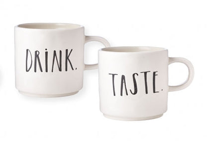 Rae Dunn Stem Print Drink &Taste Mugs, Set of 2