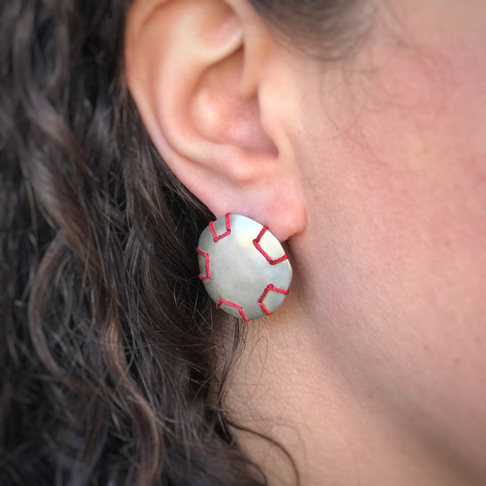 Red Stitched Earrings