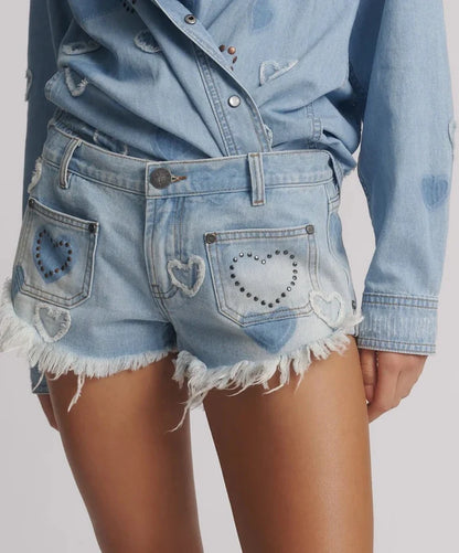 Shorts One Teaspoon Retro Dukes Denim Shorts Studded Blue Heart Apoella