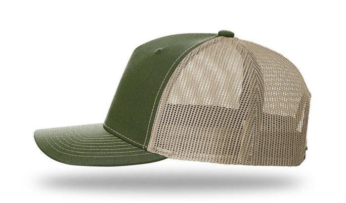 Richardson 112FP - 5-Panel Premium Trucker Snapback Hat: Heather Grey/Amber Gold