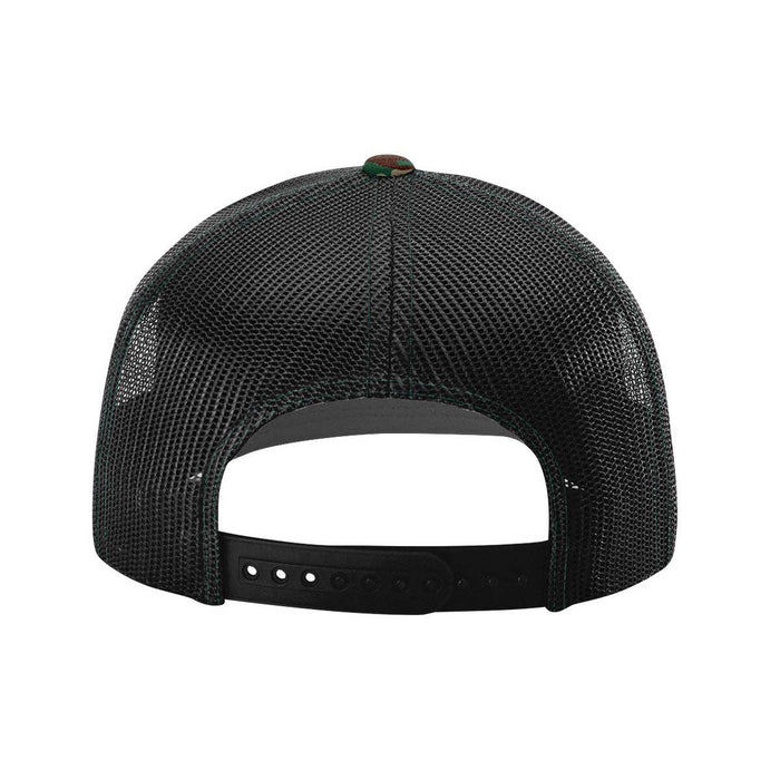 Richardson 112P Printed Trucker Hat Snapback Cap: Army Green Camo/Black