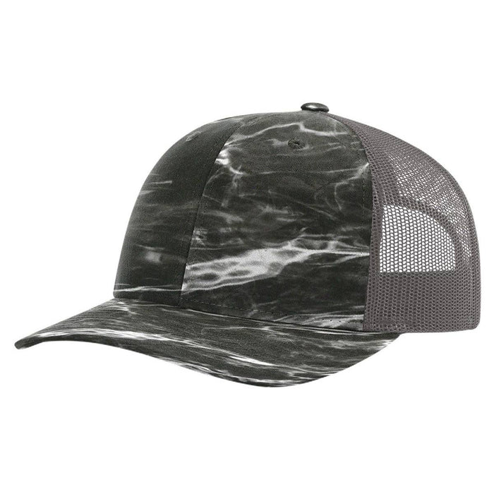 Richardson 112P Printed Trucker Hat Snapback Cap: Army Green Camo/Black