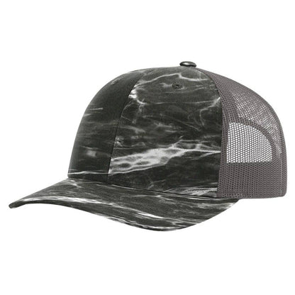 Richardson 112P Printed Trucker Hat Snapback Cap: Army Green Camo/Black