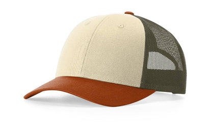 Richardson 115 Low Pro Trucker Cap: Cream/Loden/Dark Orange / MD-LG