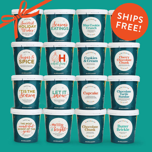 16 holiday themed ice cream pints