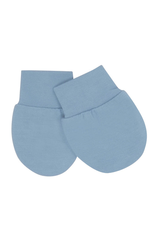 Flat lay of Kyte Baby Scratch Mittens in Slate