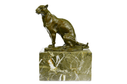 Signed Book End Bookend Cougar Mountain Lion Bronze Statue Sculpture Art
