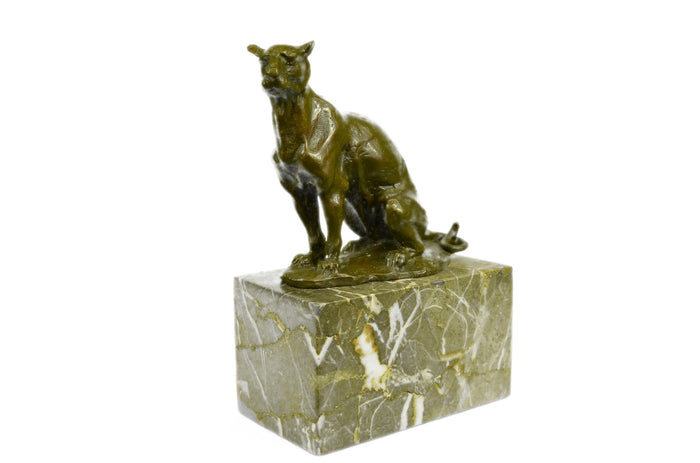 Signed Book End Bookend Cougar Mountain Lion Bronze Statue Sculpture Art