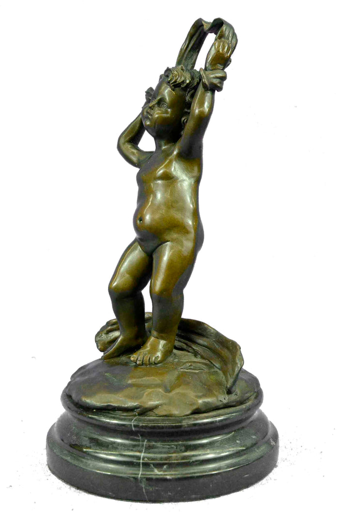Signed Original Moreau Cherub Like Dancing Child Bronze Statue Sculpture Figure