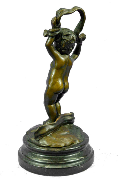 Signed Original Moreau Cherub Like Dancing Child Bronze Statue Sculpture Figure