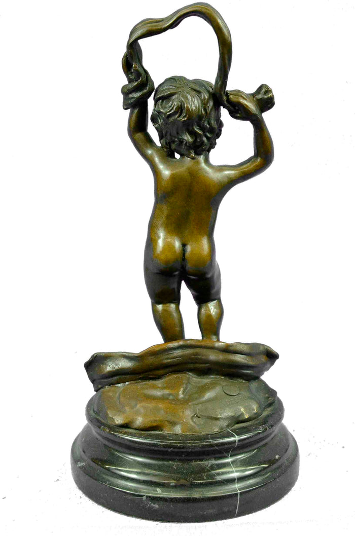 Signed Original Moreau Cherub Like Dancing Child Bronze Statue Sculpture Figure