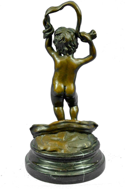 Signed Original Moreau Cherub Like Dancing Child Bronze Statue Sculpture Figure