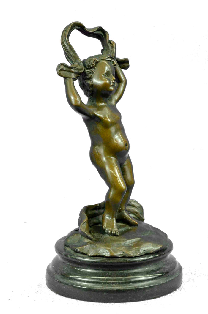 Signed Original Moreau Cherub Like Dancing Child Bronze Statue Sculpture Figure