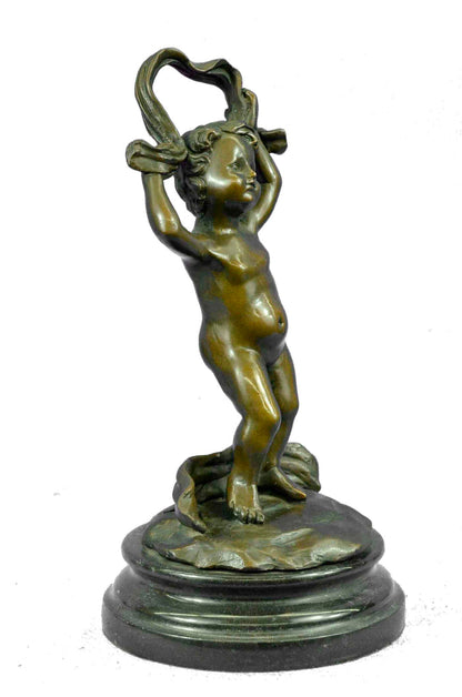 Signed Original Moreau Cherub Like Dancing Child Bronze Statue Sculpture Figure
