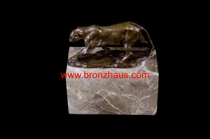 Signed Panther Lioness Bronze Sculpture Bookend Figure Statue Figurine