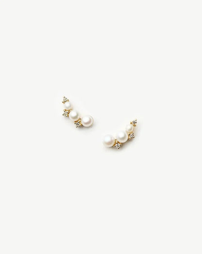Solid Gold Diamond & Pearl Mini Climber Stud Earrings | 14ct Solid Gold/Pearl Earrings Missoma