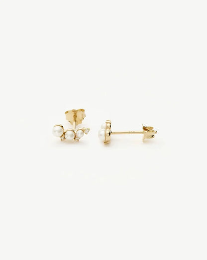Solid Gold Diamond & Pearl Mini Climber Stud Earrings | 14ct Solid Gold/Pearl Earrings Missoma