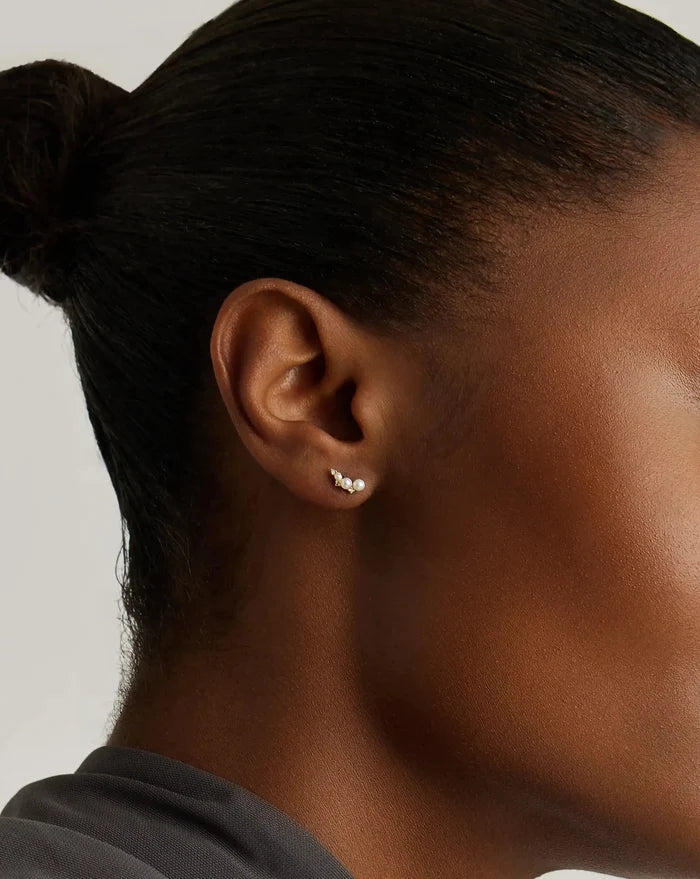 Solid Gold Diamond & Pearl Mini Climber Stud Earrings | 14ct Solid Gold/Pearl Earrings Missoma