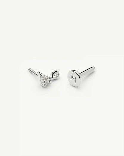 Solid Gold Pear Diamond Charm Flat Back Stud Earring | 9ct Solid White Gold Earrings Missoma