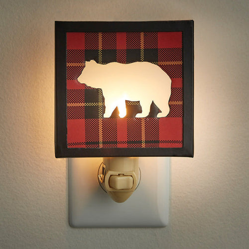 cabin red and black plaid bear night light