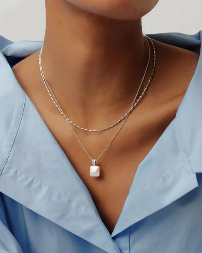 Square Pearl Baya Pendant Necklace | Sterling Silver/Pearl Necklaces Missoma