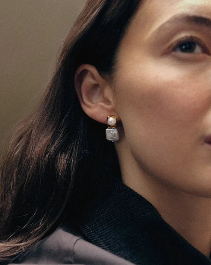 Square Pearl Small Stud Earrings | 18ct Gold Plated Missoma
