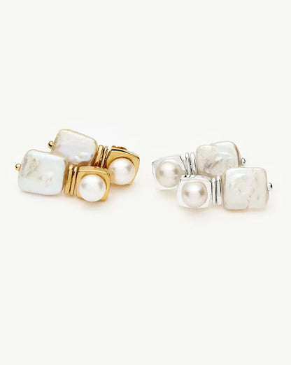 Square Pearl Small Stud Earrings | 18ct Gold Plated Earrings Missoma