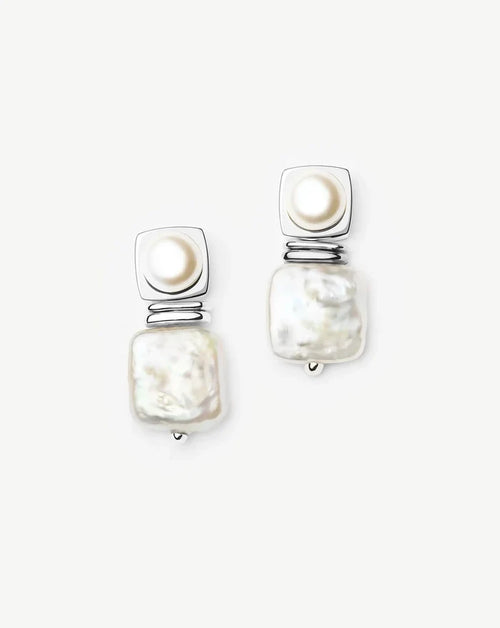 Square Pearl Small Stud Earrings | Silver Plated Missoma
