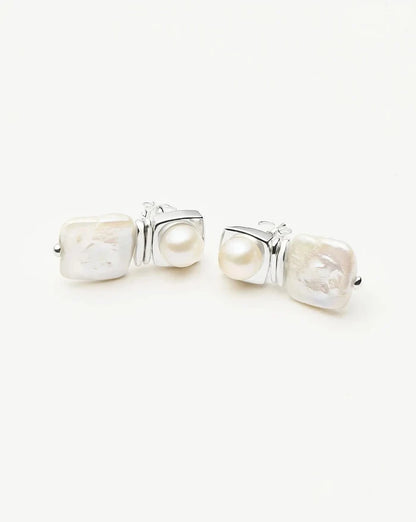 Square Pearl Small Stud Earrings | Silver Plated Missoma