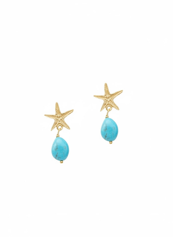 Earrings Antonia Karra Starfish Earrings Turquoise Drop Gold Plated O/S Apoella