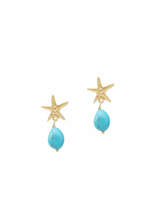 Earrings Antonia Karra Starfish Earrings Turquoise Drop Gold Plated O/S Apoella