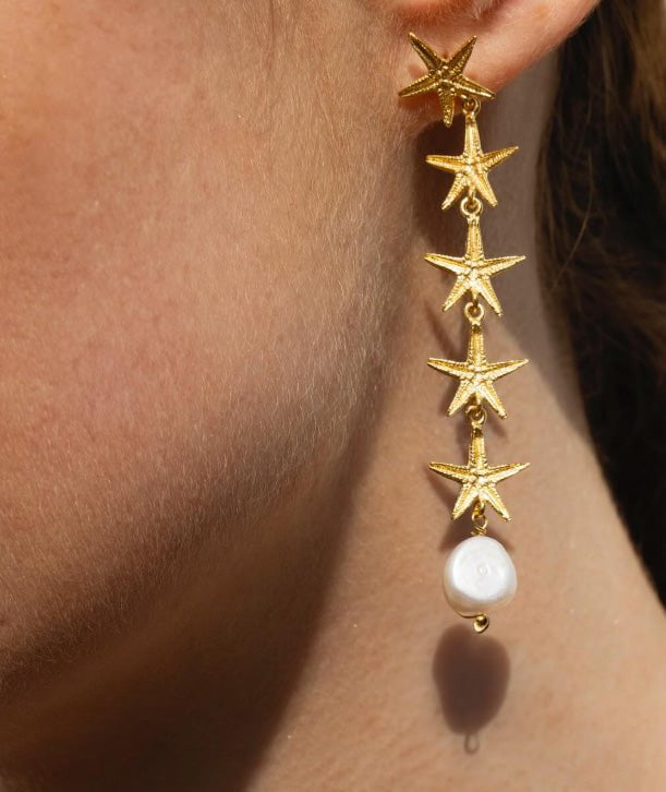 Earrings Antonia Karra Starfish Rain Earrings Pearl Gold Pl O/S Apoella