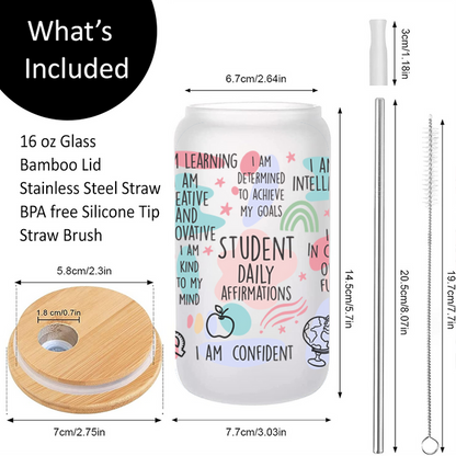 Student Life Positive Affirmations Latte Glass Can Tumbler