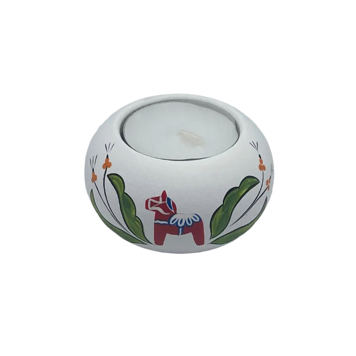 Swedish wood candle holder with Dala horse