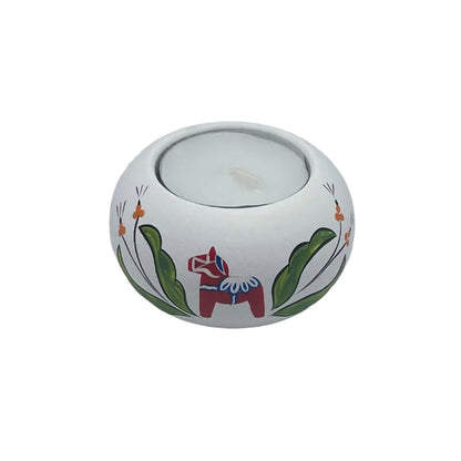 Swedish wood candle holder with Dala horse