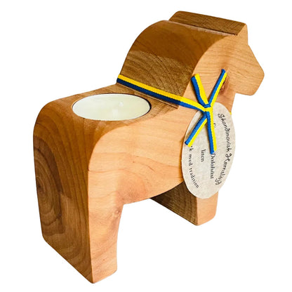 Swedish wood Dala horse candle holder