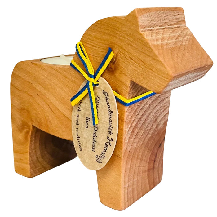 Swedish wood Dala horse candle holder