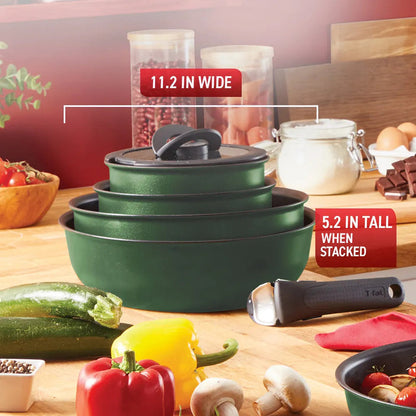 T-FAL L819SE64 Ingenio Expertise Cookware 14 Piece Set Green