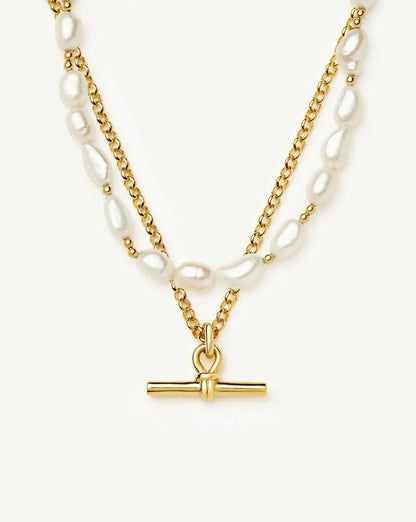 The Andy T-Bar Necklace Set | 18ct Gold Plated/Pearl Necklaces Missoma
