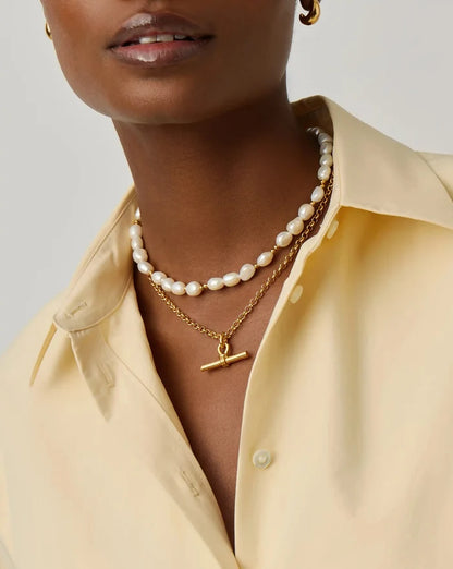 The Andy T-Bar Necklace Set | 18ct Gold Plated/Pearl Necklaces Missoma