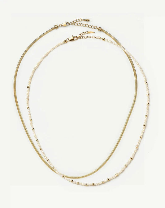 Micro Pearl Beaded & Thin Snake Chain Necklace Set | 18ct Gold Plated/Pearl Necklaces Missoma
