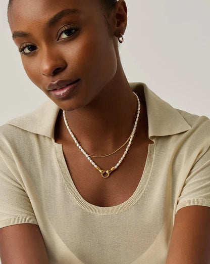 Harris Reed In Good Hands & Snake Chain Necklace Set | 18ct Gold Plated/Pearl & Black Onyx Necklaces Missoma